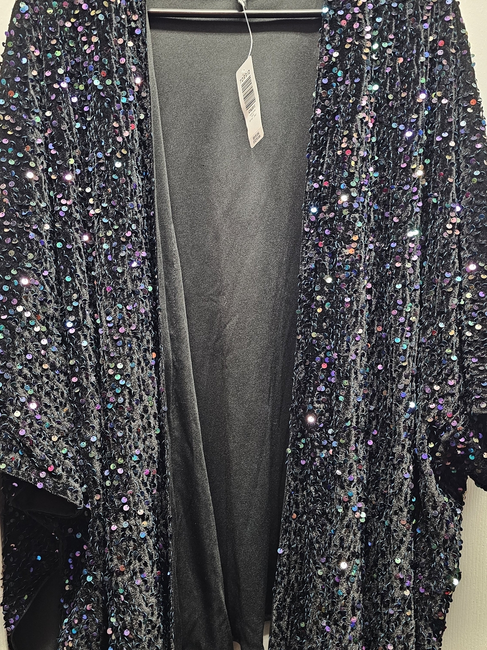 Torrid Black Sequin Open-Front Blazer with Multicolor Sparkle